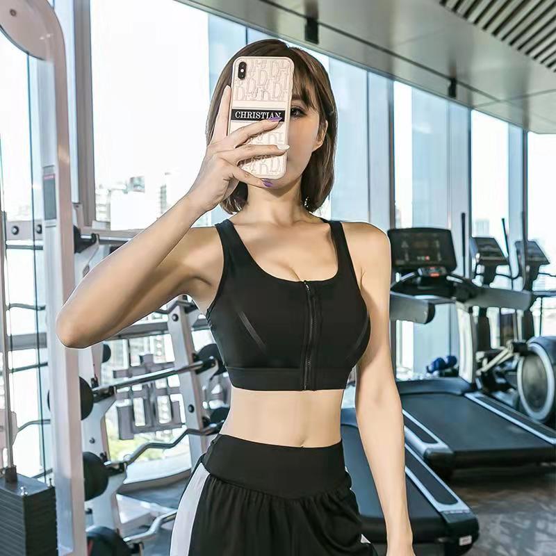 Women's Sports Underwear Shockproof Running Fitness Bra Gym Yoga Vest To Wear Outside Gather Shape Anti-sag Front Zipper Bra Yoga Garment