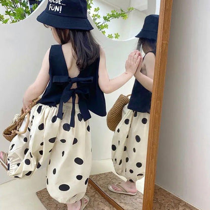Children's Suit Summer Wear Thin Girls Butterfly Dew Back Vest Sleeveless Casual Pants Lantern Pants Wide Leg Pants Korean Two Piece Set