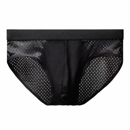 Summer Men's Underwear Mesh Ice Silk Briefs Sexy Breathable Thin Mid-waist Youth Briefs