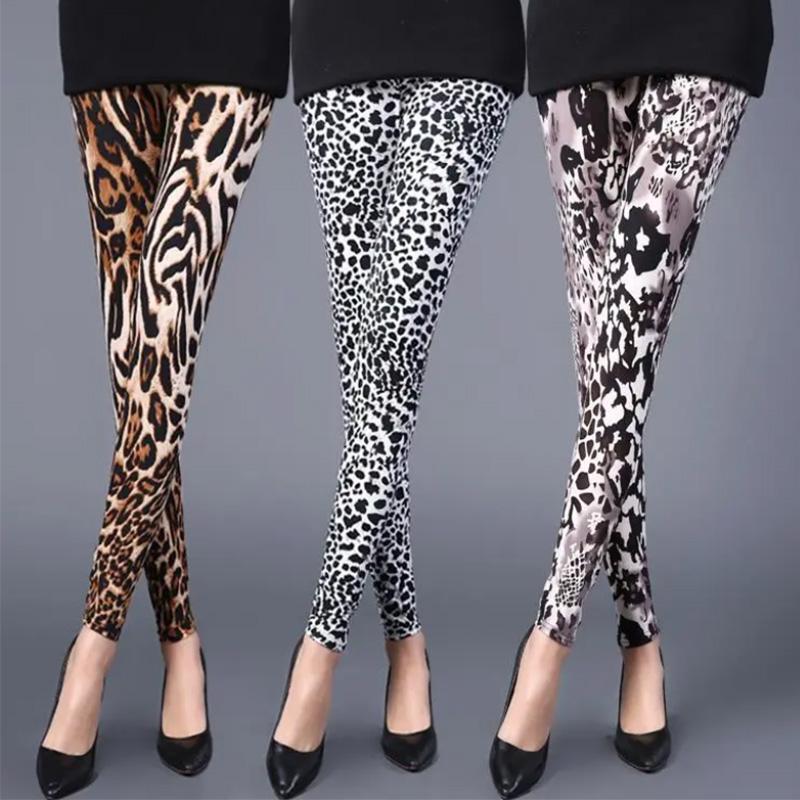 Thin Section Slimming Yoga Casual Leopard Print Slim Sports Elastic Pants Large Size Nine Points Leggings Women's Outer Wear