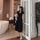 Women's Summer Korean Retro Slim Drawstring Pleated Short Sleeve A-line Slim V-neck Mid Length Dress