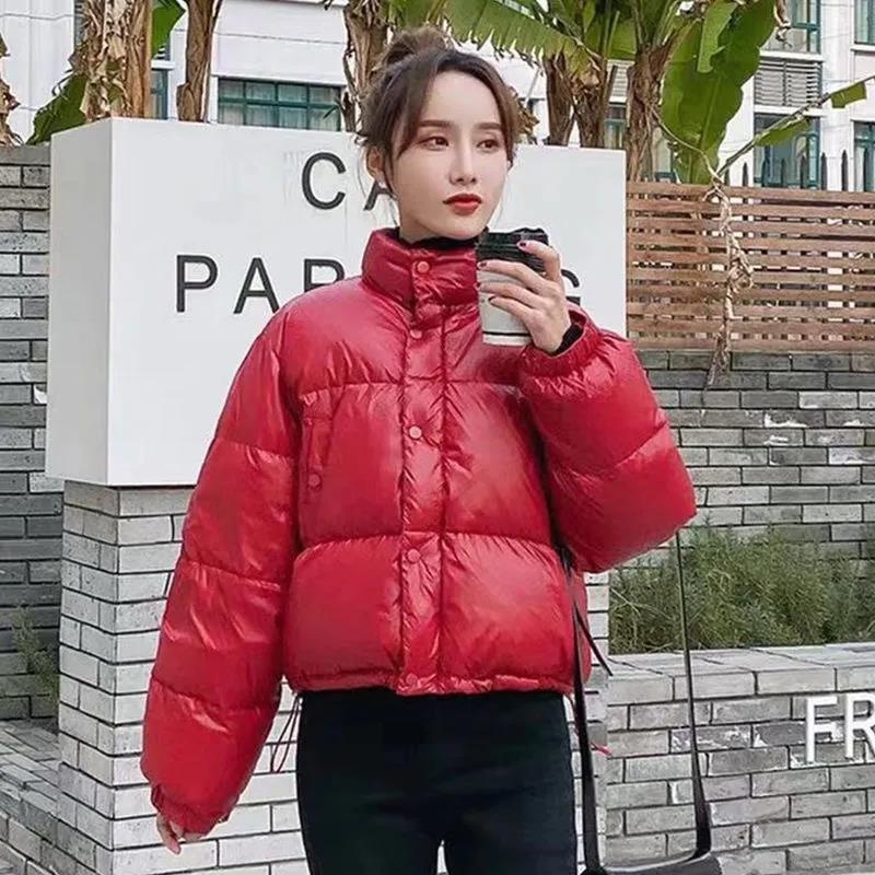 Winter Fashion Ladies Shiny Down Jacket Short Color Thick Loose Hooded Down Jacket