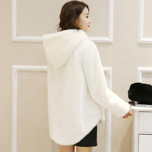 Autumn and Winter Nine-quarter Sleeve Fashion Jacket Mid-length Style Cardigan Hooded Sweater