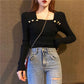 Spring and Autumn All-match Tight Top with Sexy Knit Bottoming Shirt Fashionable Slim Female Top