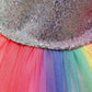 Girls Princess Dress Bowknot Evening Dress Rainbow Sequined Skirt Performance Costume Fluffy Mesh Dress