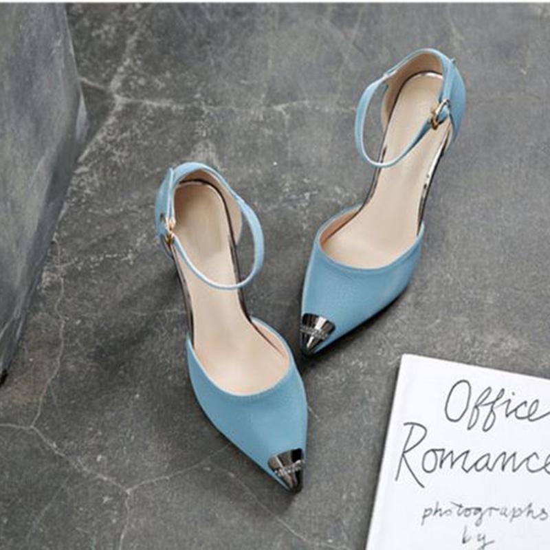 Spring  Autumn High Heels Stiletto Metal Pointed French Girl Sandals Stiletto All-match Single Shoes