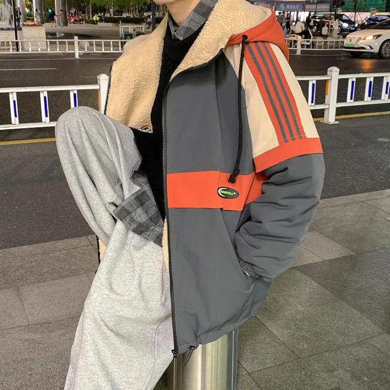 Two-sided Wearable Jacket Cotton Jacket Men's Winter Lamb Wool Cotton-padded Jacket Plus Velvet Thick Padded Jacket Tide Brand