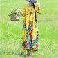 Ethnic Style V-neck Embroidery Long-sleeved Dress Bohemian Style Spring and Autumn Large Size Loose Middle Calf Length