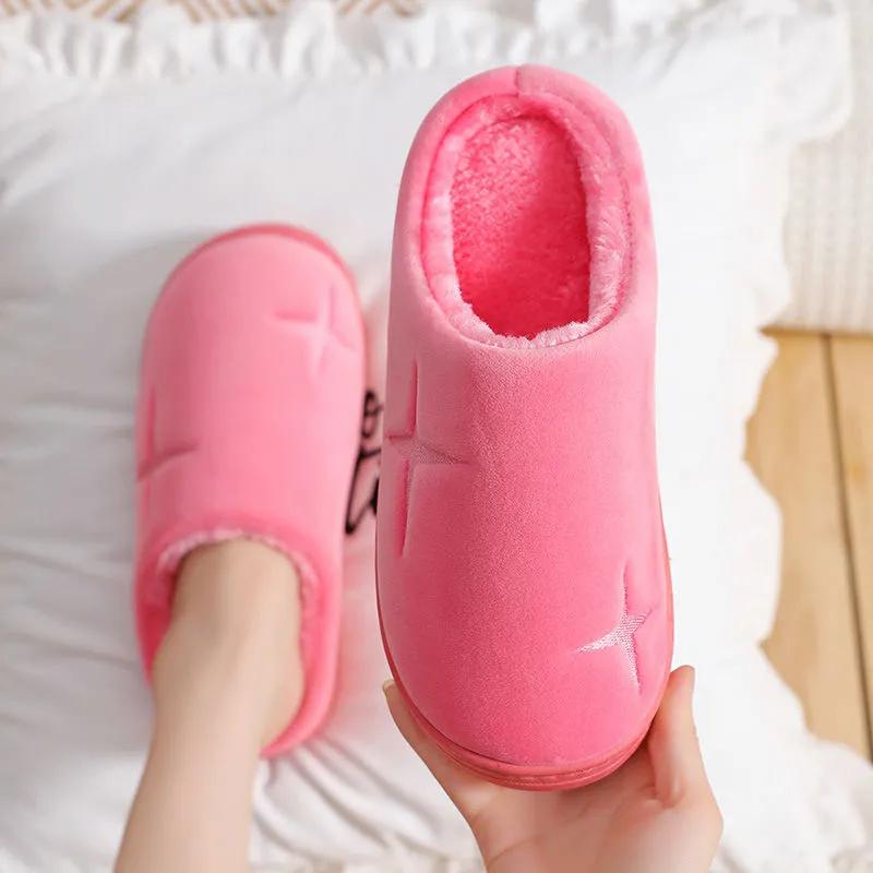 Soft Plush Cotton Cute Slippers Shoes Couple Unisex Non-Slip Floor Indoor Home Furry Slippers Women Shoes For Bedroom