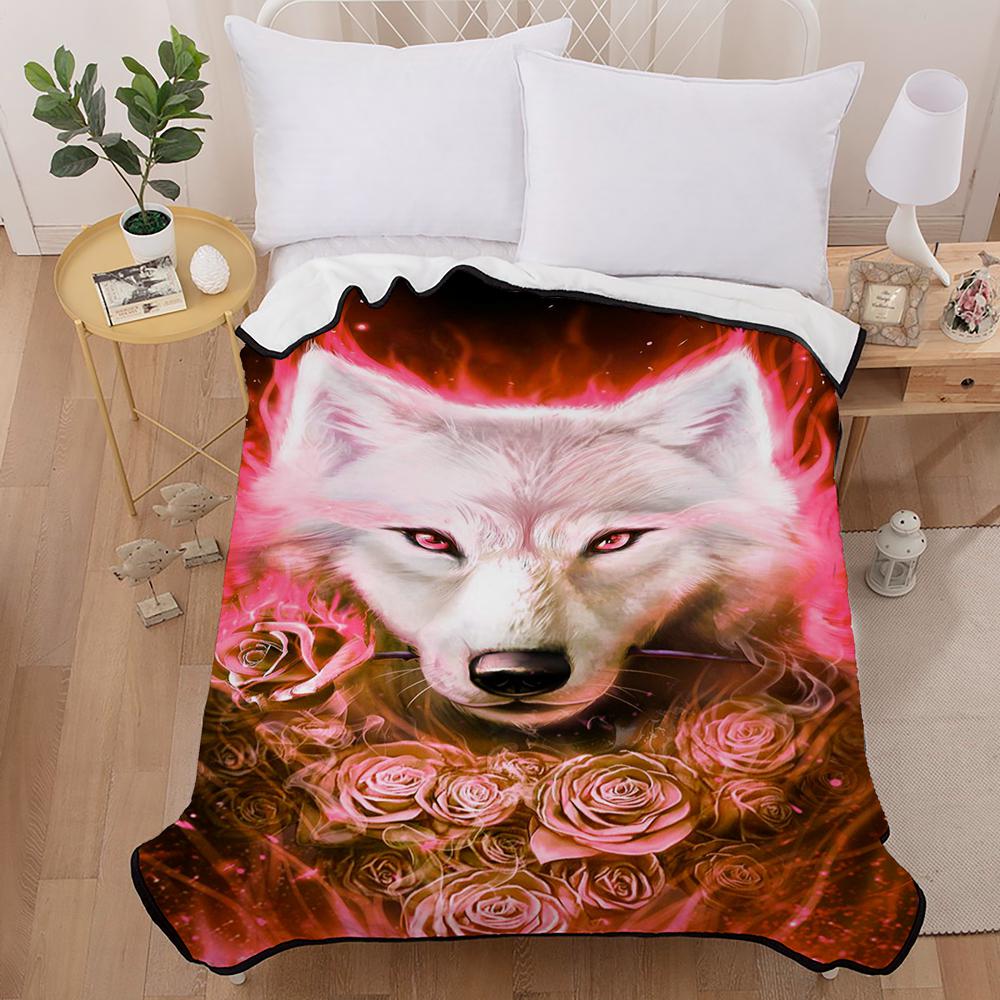 Animals 3D Printed Plush Hooded Blanket for Adults Kid Wearable Blankets Rose and Wolf