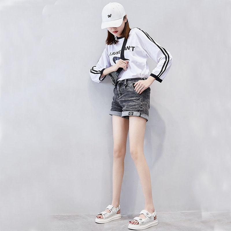 Summer Thick-soled Sandals Women's Outer Wear Flat Denim Velcro Sports Sandals