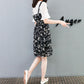 Bohemian Floral  Dress Plus Size Women Summer Slim Flare Sleeve Dress Midi Dress Fake Two-piece Dress