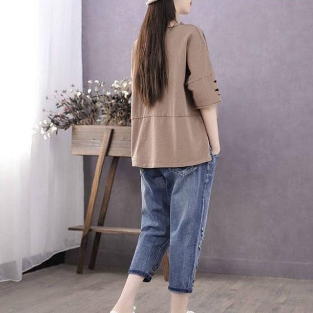 Large Size Butterfly Print T-shirt Short Sleeve Pullover Women Casual Cotton Shirt