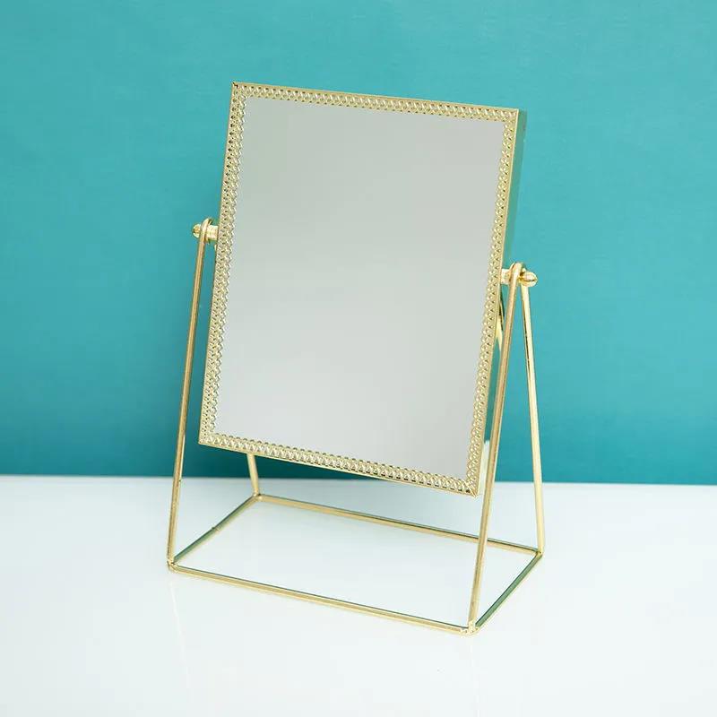 Round Rectangle Woman Desktop Makeup Mirror Zinc Alloy HD Thin Light Household Essentials 360° Rotation