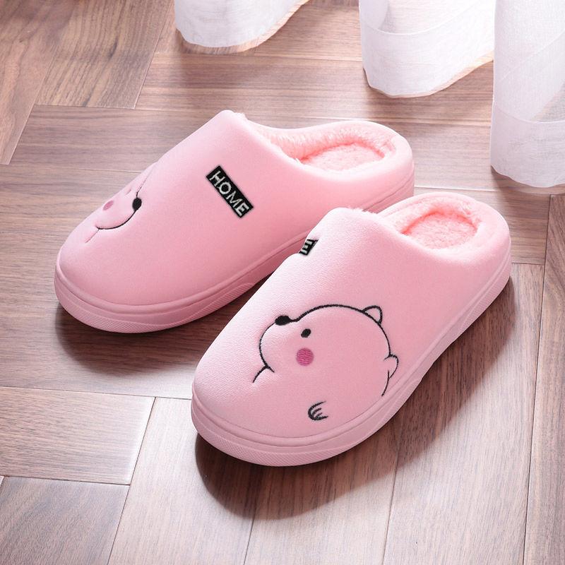 Autumn  Winter Plush Slippers for Men Women Warm Thick-soled Home Cartoon Non-slip Slippers Unisex