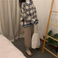 Checked Sweater Coat College for Women with Loose and Lazy Style V-necklace Knitted Autumn
