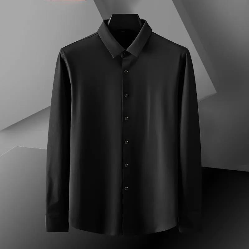 Long Sleeve T-shirts Stretch Cardigan Button Down Shirts Casual Men Clothing Solid Color Male Top