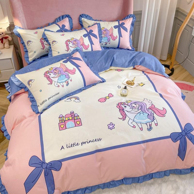 Four-piece Thick Brushed Bed Skirt Student Princess Style Sheet Duvet Cover Bedding