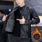 Men's Leather Jacket Trend Handsome Stand-up Collar Motorcycle Clothing Youth Autumn and Winter Plus Velvet Padded Jacket