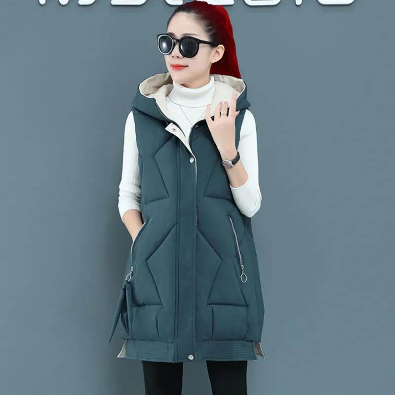 Autumn and Winter Cotton Waistcoat Women Mid-length Down Cotton Waistcoat Women Wild Thick Waistcoat Jacket Women