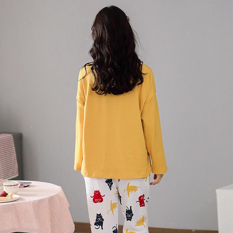 Women's Pajamas Suit Autumn Winter Pyjamas Set Long Sleeve Sleepwear Loose Casual Home Wear Pullover Cute Nightwear Tops and Pants Sets Round Neck