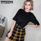Women Skirts Cute Yellow Black Red Lattice Pleated Skirt Punk Style High Waist Short Skirt