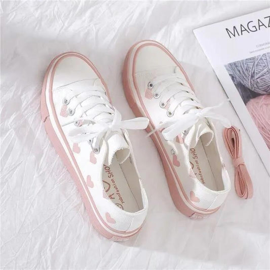 Girls Love Board Shoes Fashion White Shoes Women Korean Style Flat Student Canvas Shoes Women