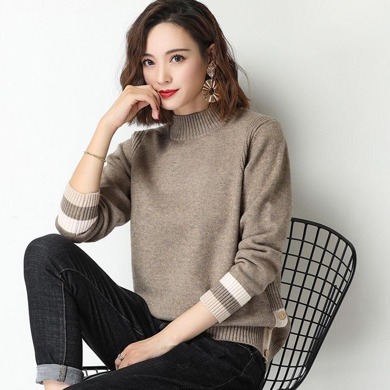 Half-Turtleneck Knitted Sweaters Women Long Sleeve Thick Soft Sweater Pullovers Winter Solid Bottoming-shirt