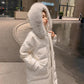 Winter Fashion Trend Loose Thick Big Fur Collar Down Jacket Women Mid-length Over The Knee Wild White Duck Down Hooded Jacket