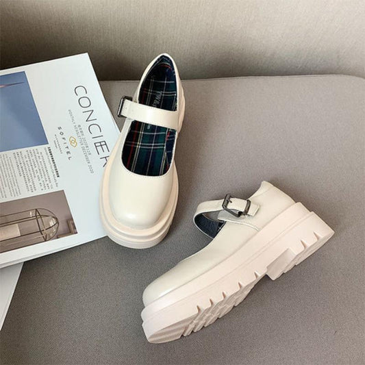 Female Spring Retro Leather Shoes with A Buckle All-match Round Toe Shoes Japanese Jk Uniform Shoes