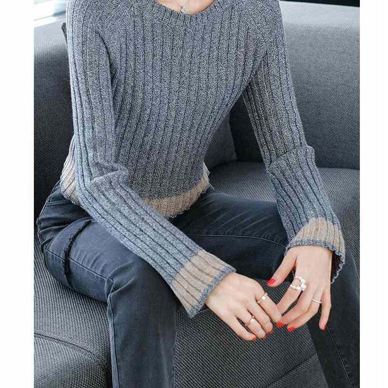 Short Crew Neck Sweater Autumn and Winter Slim Western Style Top Fashion Simple Women's Base Shirt