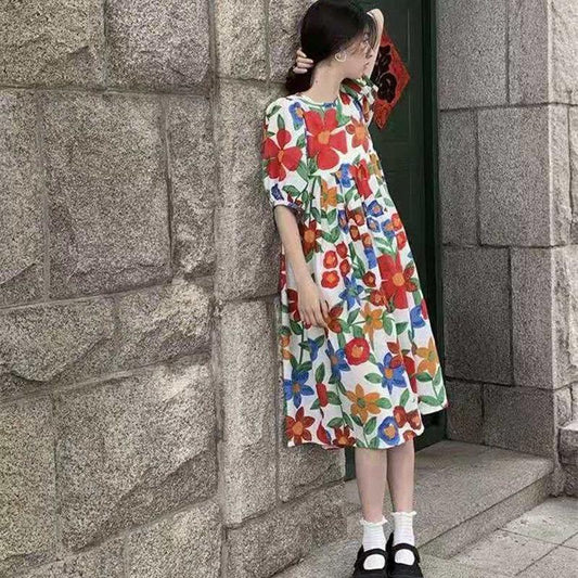 Female Casual Loose Elegant Holiday Dress Summer High Waist Slim Vintage Gentle Graceful Vacation Dress