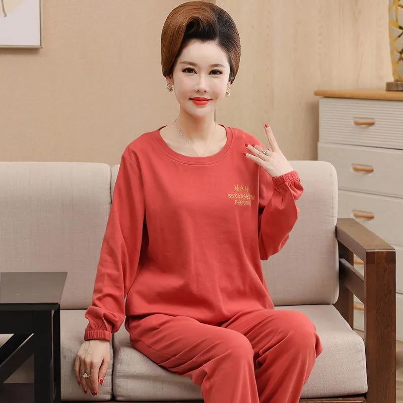 Women's Long Sleeve Pajamas Suit Spring Autumn Cotton Sleepwear Set Winter Warm Big Size Loose Casual Home Wear Cute Nightwear Pullover Round Collar