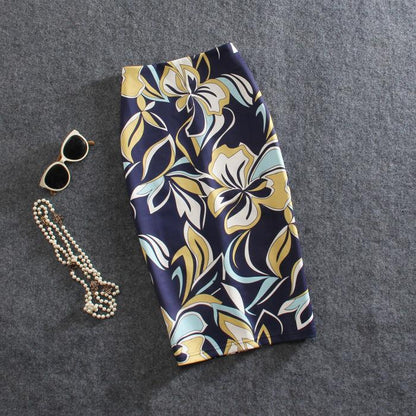 Women Sexy Tight A-line High Waist Printed Hip Skirt Short Skirt Knee-length Split Fork Club Casual Home Office