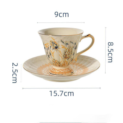 French Wheat Ear Retro Gold Tracing Ceramic Coffee Cup and Saucer Palace English Afternoon Tea Black Tea Cup Flower Tea Cup