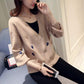 Spring and Autumn Fashion Simple Coat V-neck Loose Cardigan Top Love Pattern Female Sweater