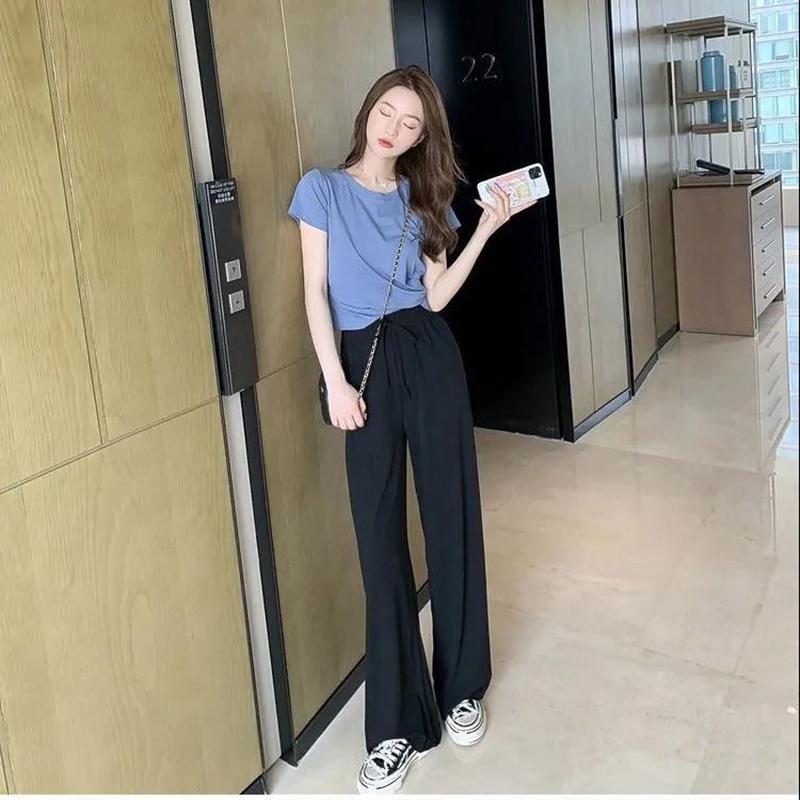 Two-piece Women's Loose T-shirt + Straight Loose Wide-leg Pants Casual Suit Women's Summer Home Wear Casual Sports Suit