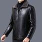 Young Men's Slim Men's Leather Jacket  Fashion Plus Velvet Thick Lamb Wool Jacket