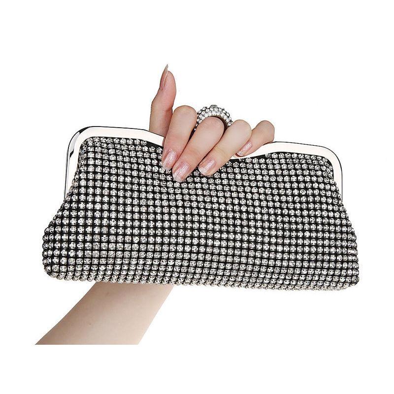 Women's Clutch Bag Elegance Luxury Shoulder Bag Ladies Wedding Evening Banquet Bridal Rhinestones Smooth Metal