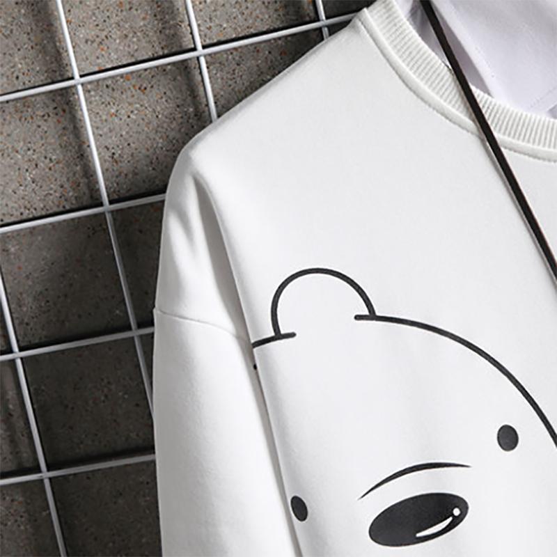 Teenager Men's Long-sleeved Sweatshirts Trendy Student Autumn Bear Cartoon Print Sweater Men