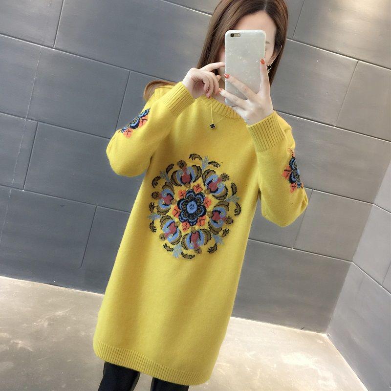 Ethnic Thick Pullover Sweater Women Korean Loose Embroidered Knitted Bottoming sweater All-match Knitweat Autumn and Winter