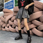 Black Culottes Women's Summer Harajuku Style Super Fire Skirt Women's High Waist Pleated Skirt A-line Skirt