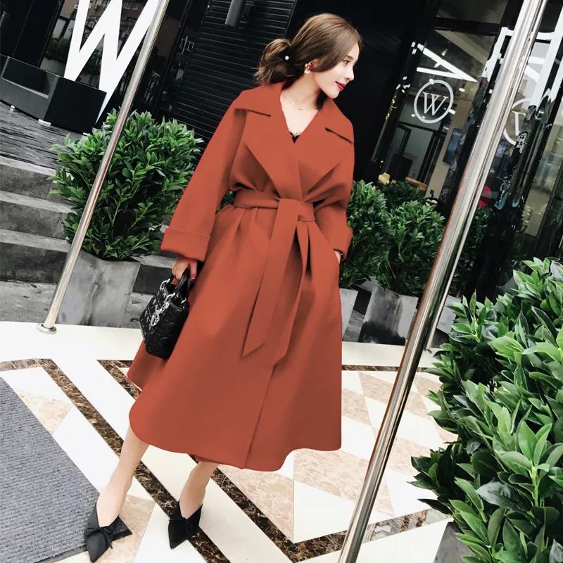 Autumn and Winter Woolen Coat Korean Style Slim Woolen Coat Women's Thick Plus Size Mid-length Over-the-knee Coat