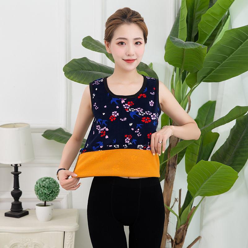 Thermal Vest Women Print Thermal Inner Wear Sexy Winter Clothes Floral Tank Tops Black Sleeveless Top Slim Body Undershirt Warm