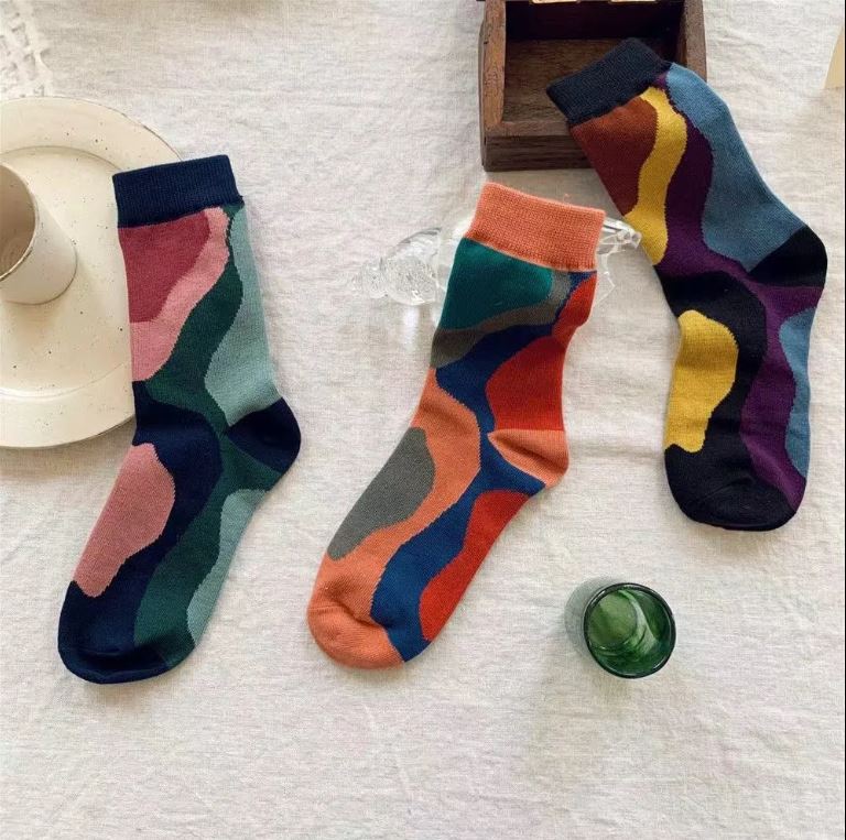 Two Pairs of Retro Texture Socks Morandi Color Block Fashion Women's Socks