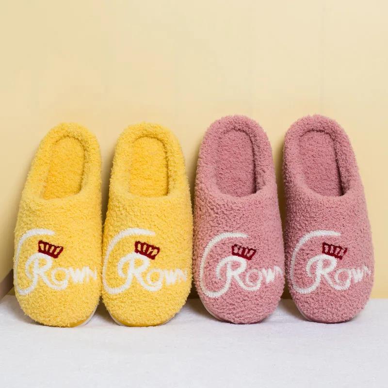 Autumn and Winter Cotton Slippers for Men and Women Slippers Indoor Warm Flat Cotton Shoes Letter Pattern