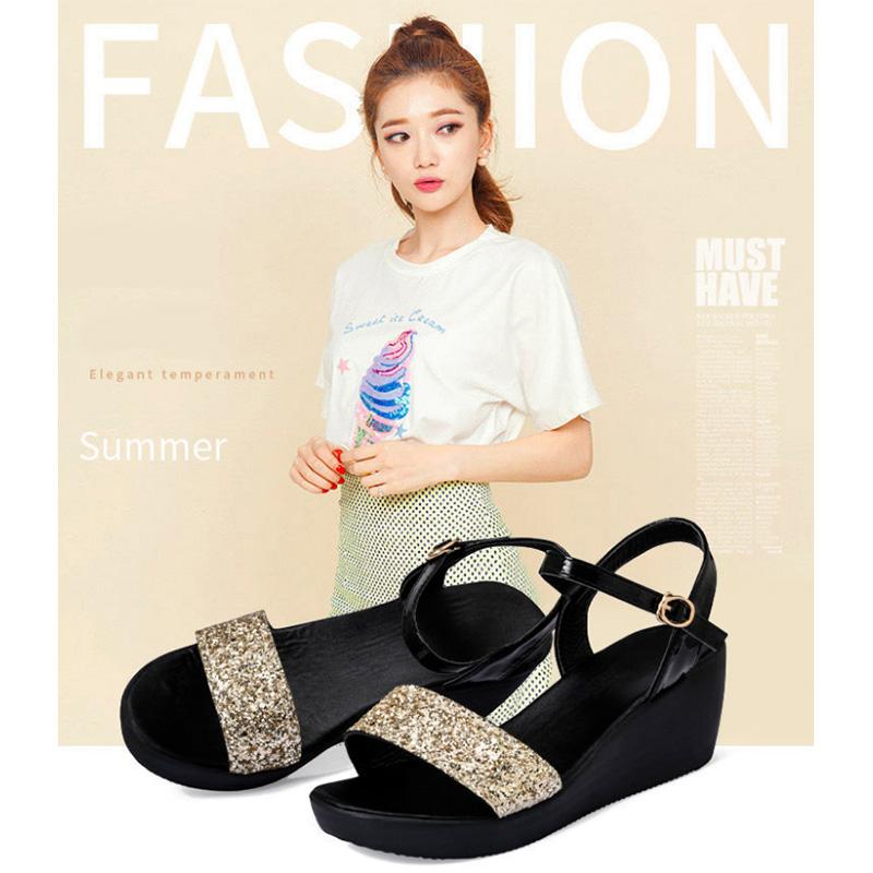 One Word Buckle Wedge Heel Sandals Women's Waterproof Platform Casual Work All-match Fashion Sandals