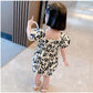 Girls Princess Dress Summer Thin Children's Bow Puff Sleeves Sweet Waist Dress Cute Two-Wear A-line Skirt