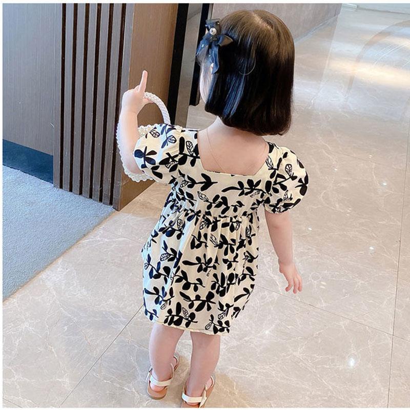 Girls Princess Dress Summer Thin Children's Bow Puff Sleeves Sweet Waist Dress Cute Two-Wear A-line Skirt