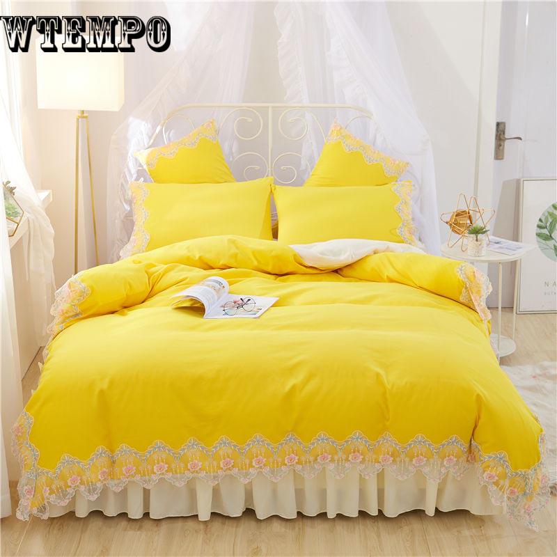 Princess Style Duvet Cover Set Cotton Bedding Sets Girls Cute Lace Bed Skirt Bedding Sets
